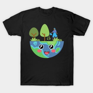 Cute Green and Clean Happy Earth T-Shirt